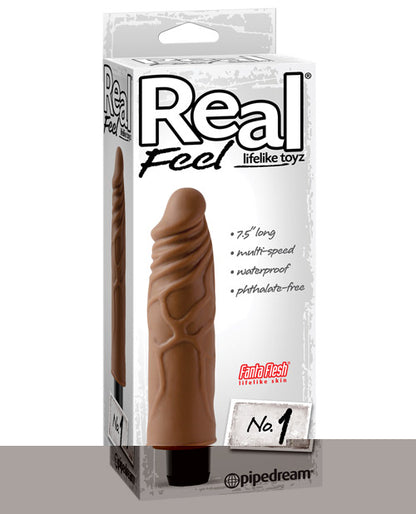 Real Feel No. 1  Long 7.5" Vibe Waterproof - Mutli-speed Brown