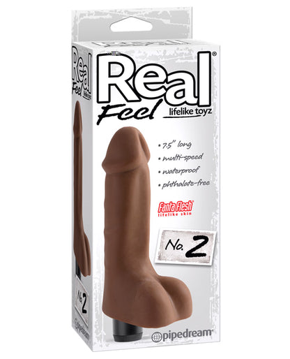 Real Feel No.2 Long 8" Vibe Waterproof -Mutli-speed Brown