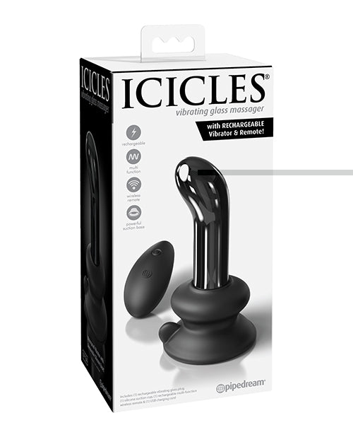 Icicles No. 84 Hand Blown Glass Vibrating Butt Plug w/Remote - Black