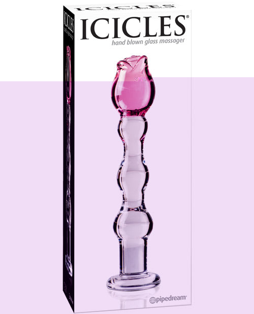 Icicles No. 12 Hand Blown Glass Massager - Clear w/Rose Tip