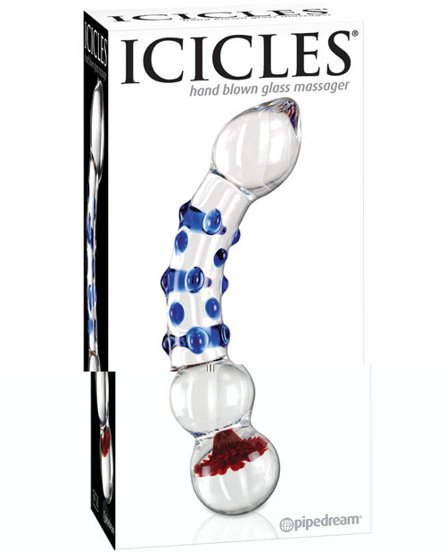 Icicles No. 18 Hand Blown Glass Massager - Clear w/Blue Knobs