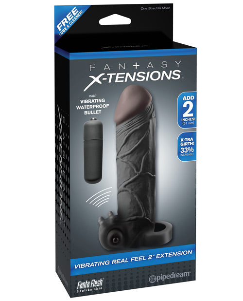 Fantasy X-tensions Vibrating Real Feel 2" Extension w/Ball Strap - Black