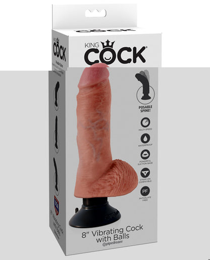 King Cock 8" Vibrating Cock w/Balls - Flesh