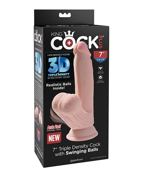 King Cock Plus 7" Triple Density Cock w/Swinging Balls - Ivory