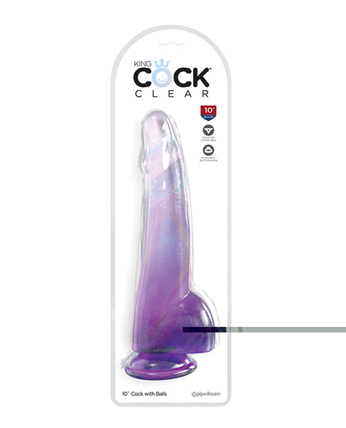 King Cock Clear 10" Cock w/Balls - Purple