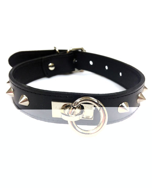 Rouge Leather O Ring Studded Collar - Black