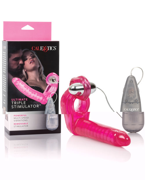 The Ultimate Triple Stimulator Flexible Dong w/Cock Ring - Pink