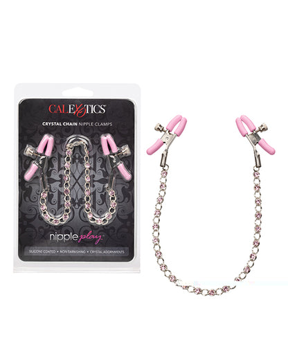 Nipple Play Crystal Chain Nipple Clamps - Pink