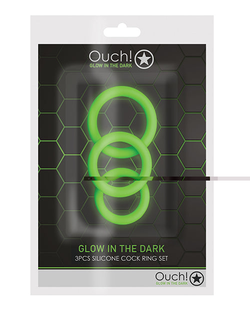 Shots Ouch 3 pc Cock Ring Set - Glow in the Dark