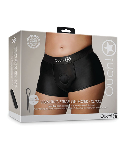 Shots Ouch Vibrating Strap On Boxer - Black XL/XXL