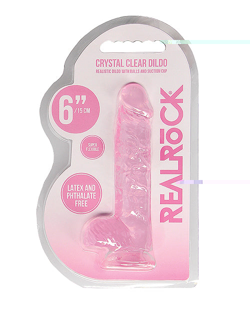 Shots RealRock Realistic Crystal Clear 6" Dildo w/Balls - Pink