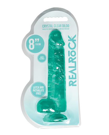 Shots RealRock Realistic Crystal Clear 8" Dildo w/Balls - Turquoise