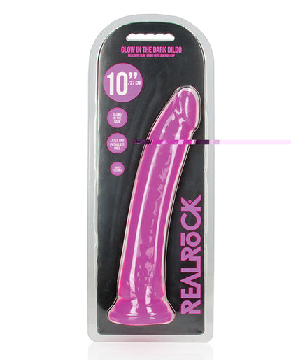 Shots RealRock 10" Slim Dildo Glow in the Dark - Neon Purple