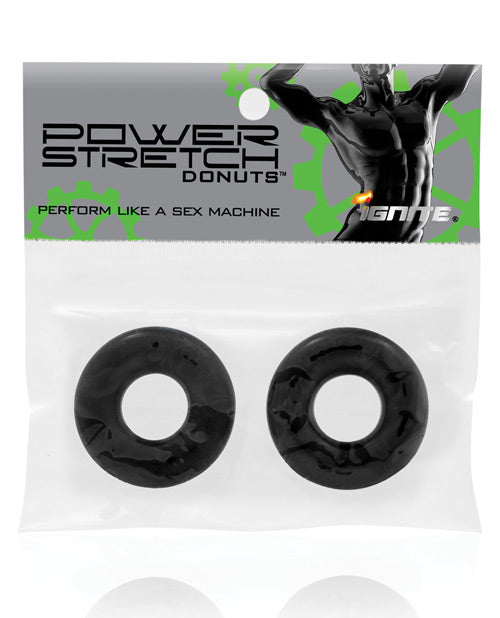 Ignite Power Stretch Donut Cock Ring - Black Pack of 2